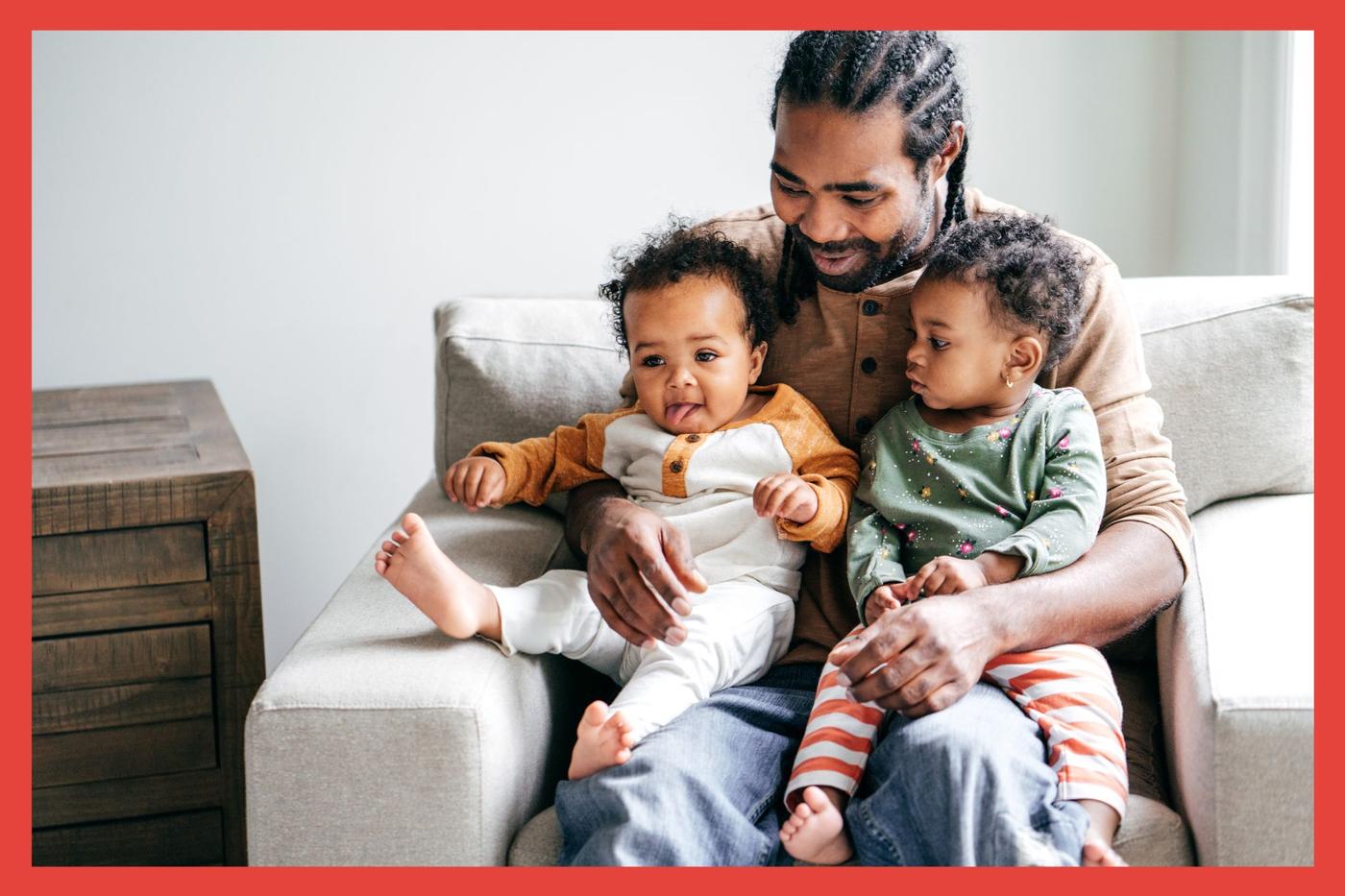 Father with two babies. Love.